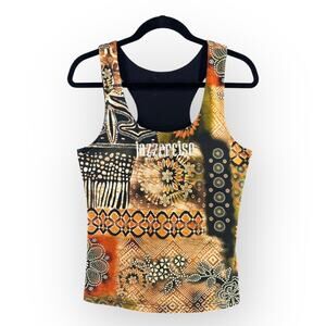 Jazzercise Vintage Racerback Workout Ladies Tank - Sz L - 70s Retro Flower Print